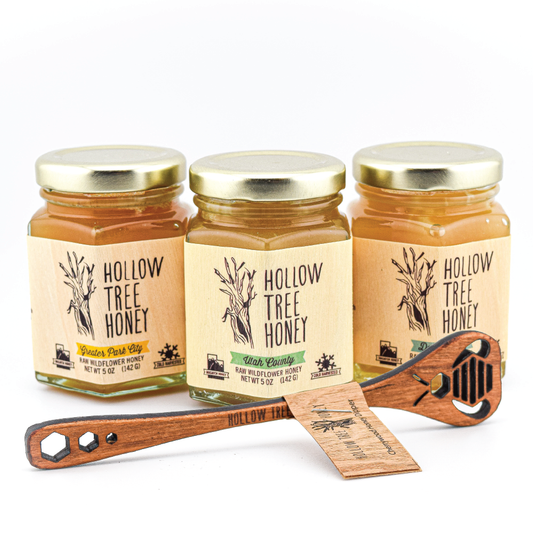 3-Pack Honey Sampler With Cherrywood Dipper