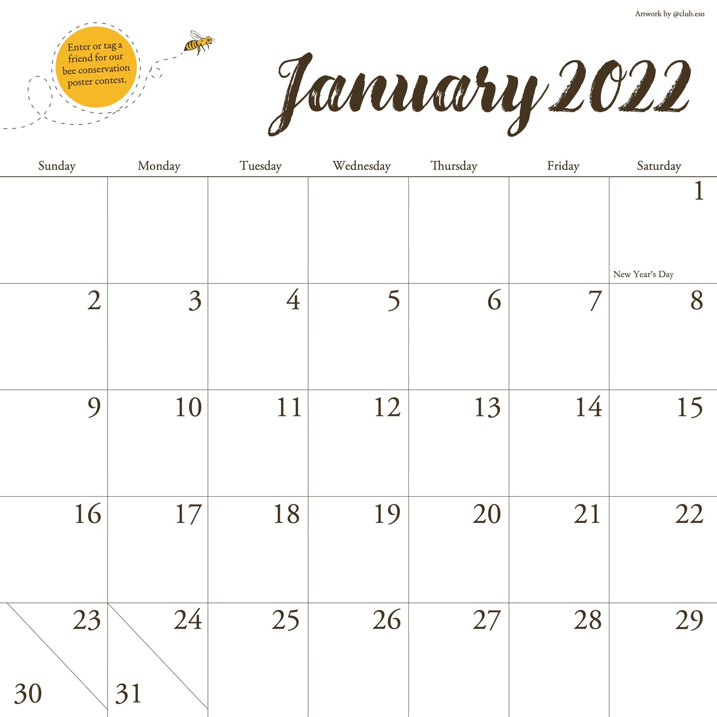 Calendar - Save Our Bees 2022